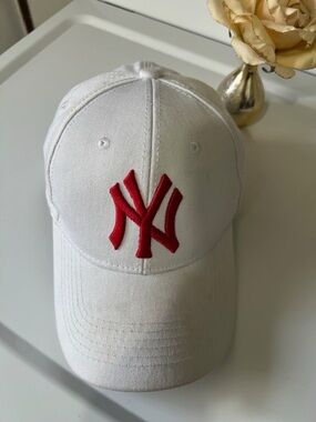MLB White Hat with Red and Black Logo Patch
